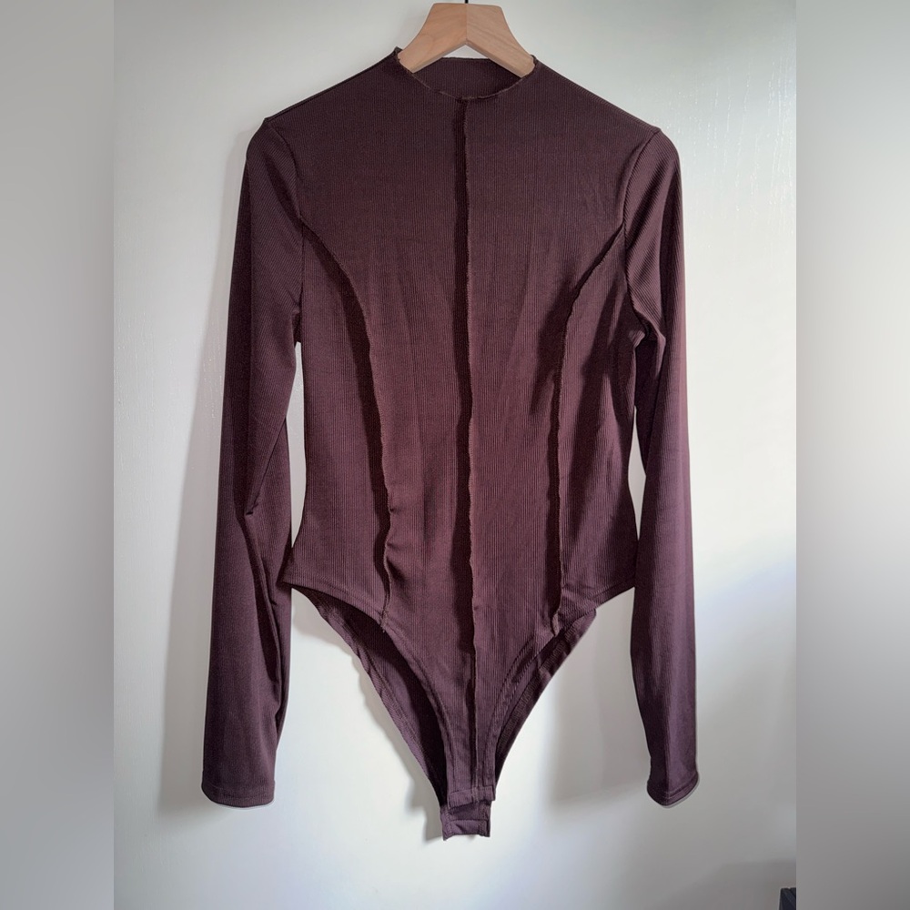 Chiquease SHEIN Ribbed Long Sleeve Bodysuit Brown Women’s Size XL